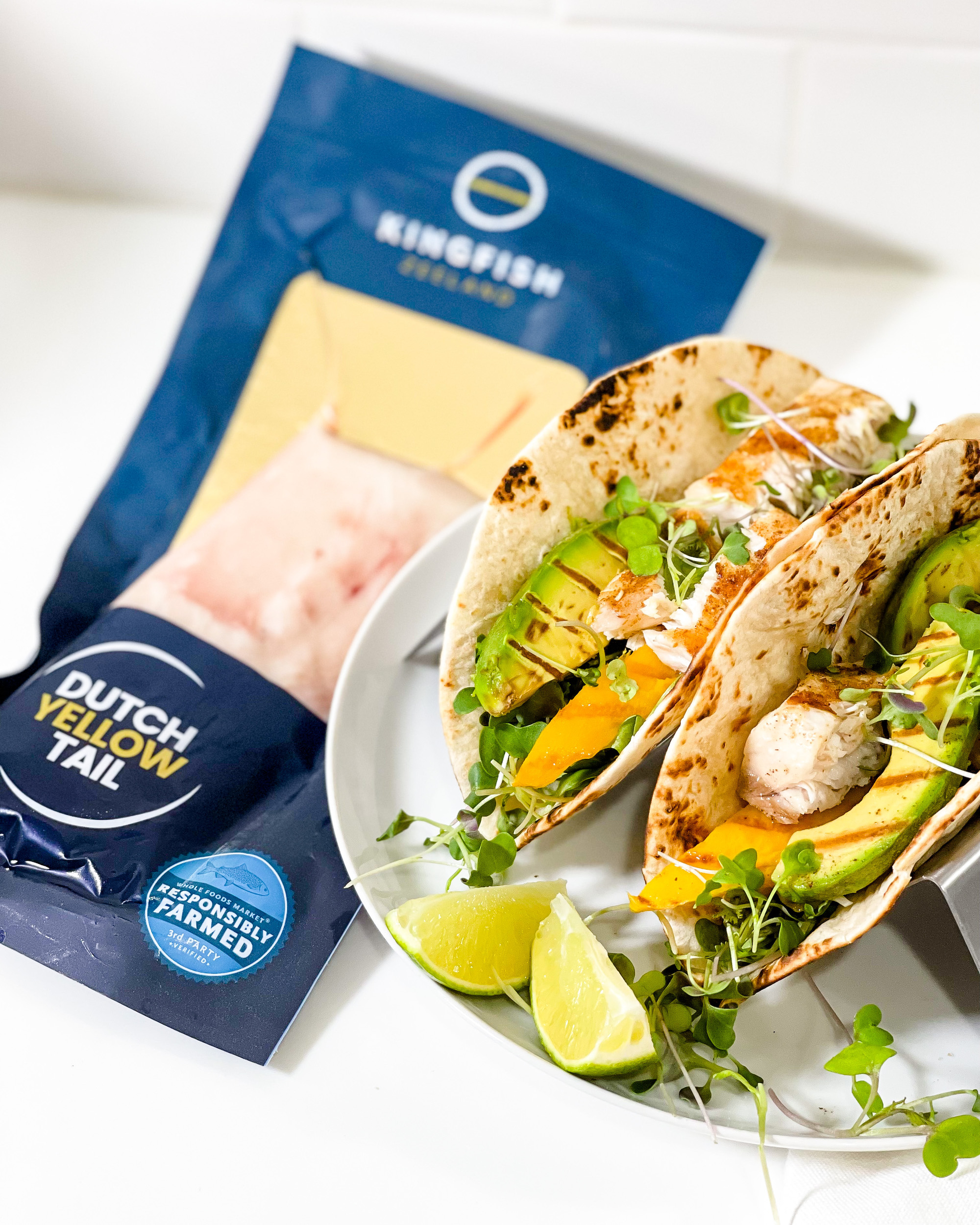 Dutch Yellowtail Tacos with Grilled Mango and Avocado