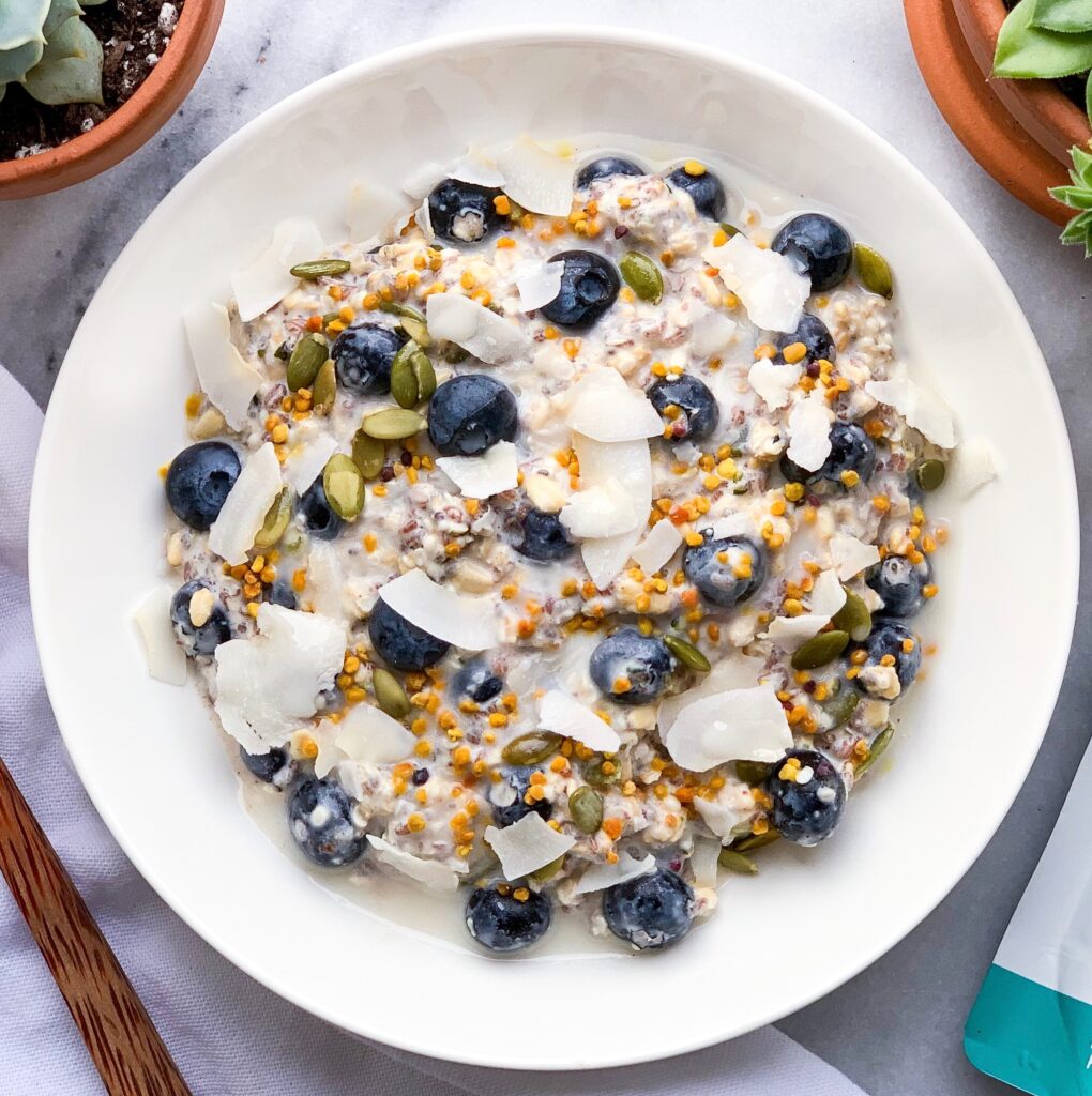 bowl of blueberry overnight oats